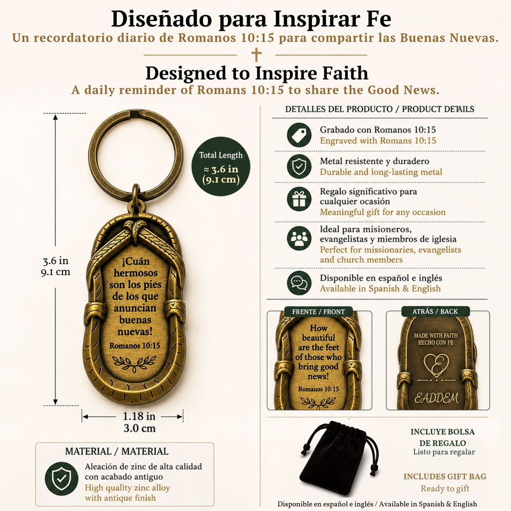 Llavero Cristiano en Forma de Sandalia | Christian Flip Flop Keychain | Romanos / Romans 10:15