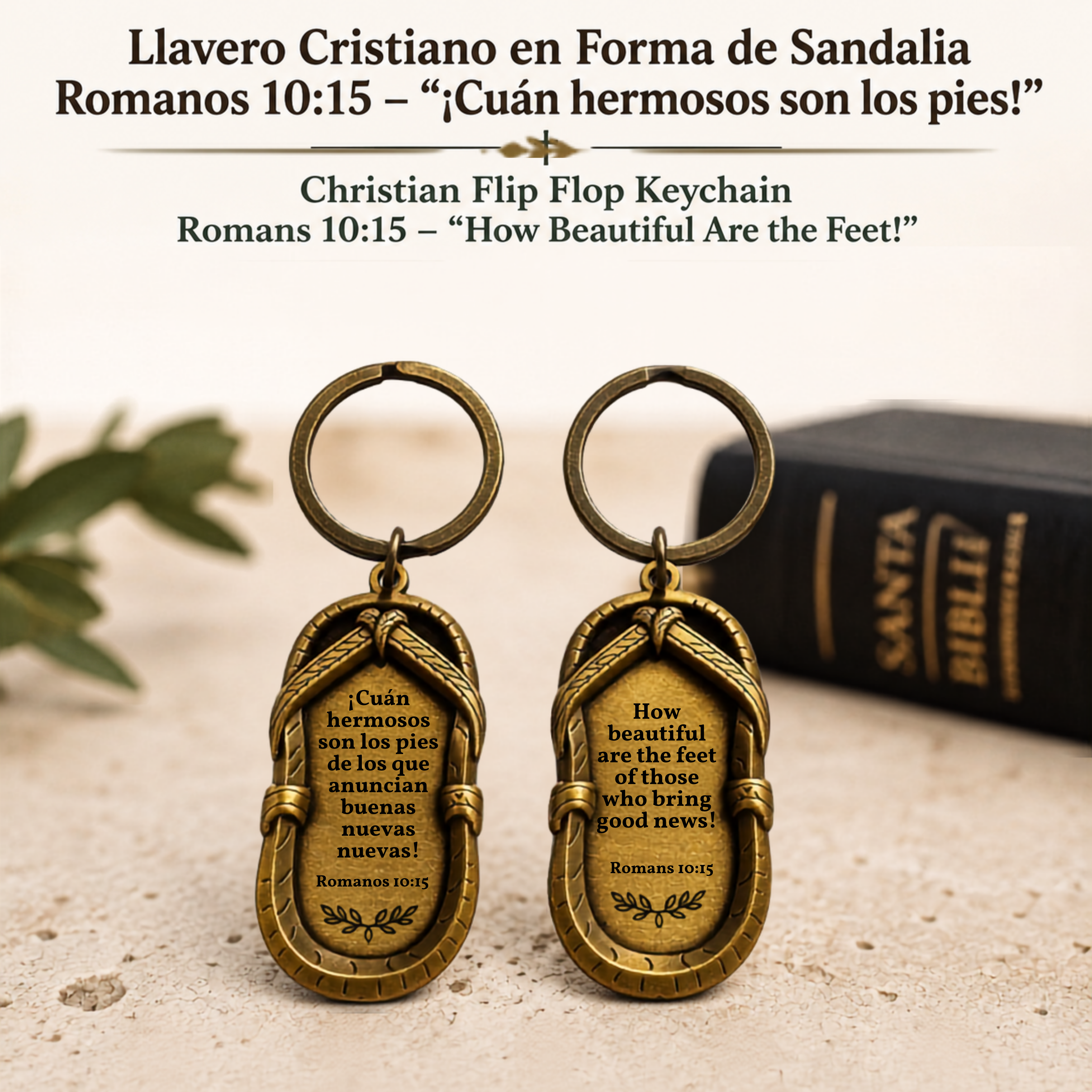 Llavero Cristiano en Forma de Sandalia | Christian Flip Flop Keychain | Romanos / Romans 10:15