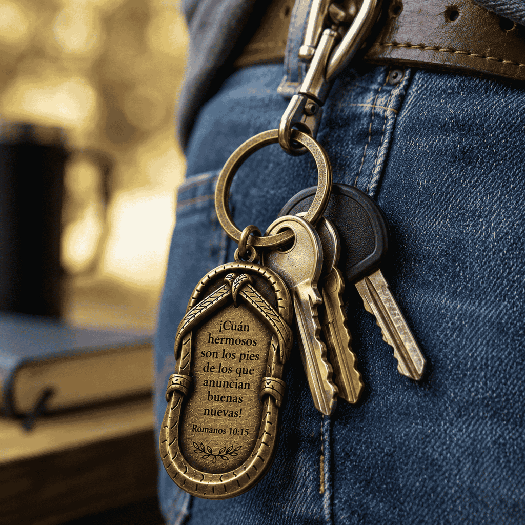 Llavero Cristiano en Forma de Sandalia | Christian Flip Flop Keychain | Romanos / Romans 10:15