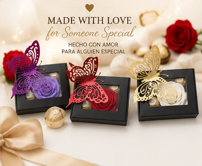 Butterfly & Blooms Chocolate Keepsake Gift Box | Cajita de Regalo con Chocolates y Rosa